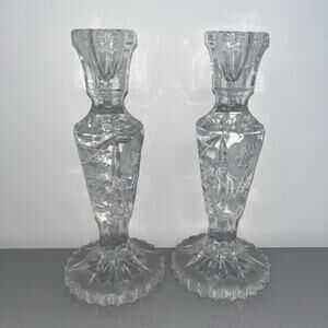 Vintage Pair Of Toscany Fine Crystal Candleholders Carved Roses, Vibrant Diamond